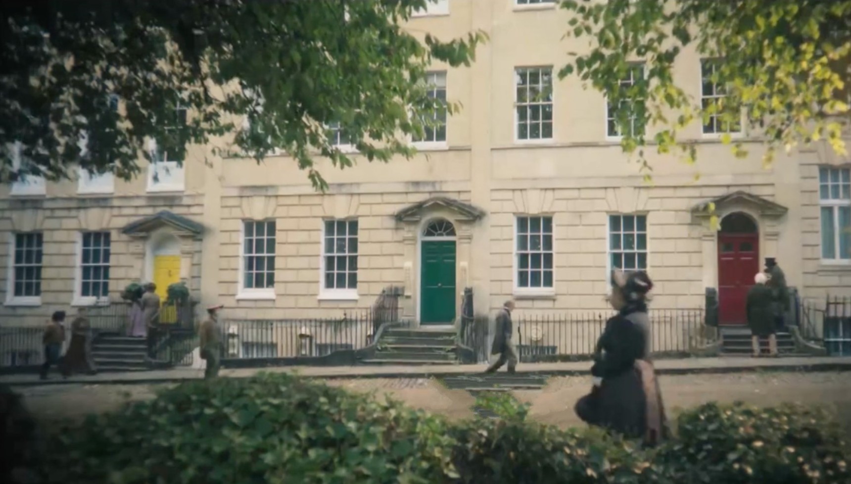 Picturesque Berkeley Square in Clifton, Bristol, was a key filming location for The Other Bennet Sister (Credit: BBC One)