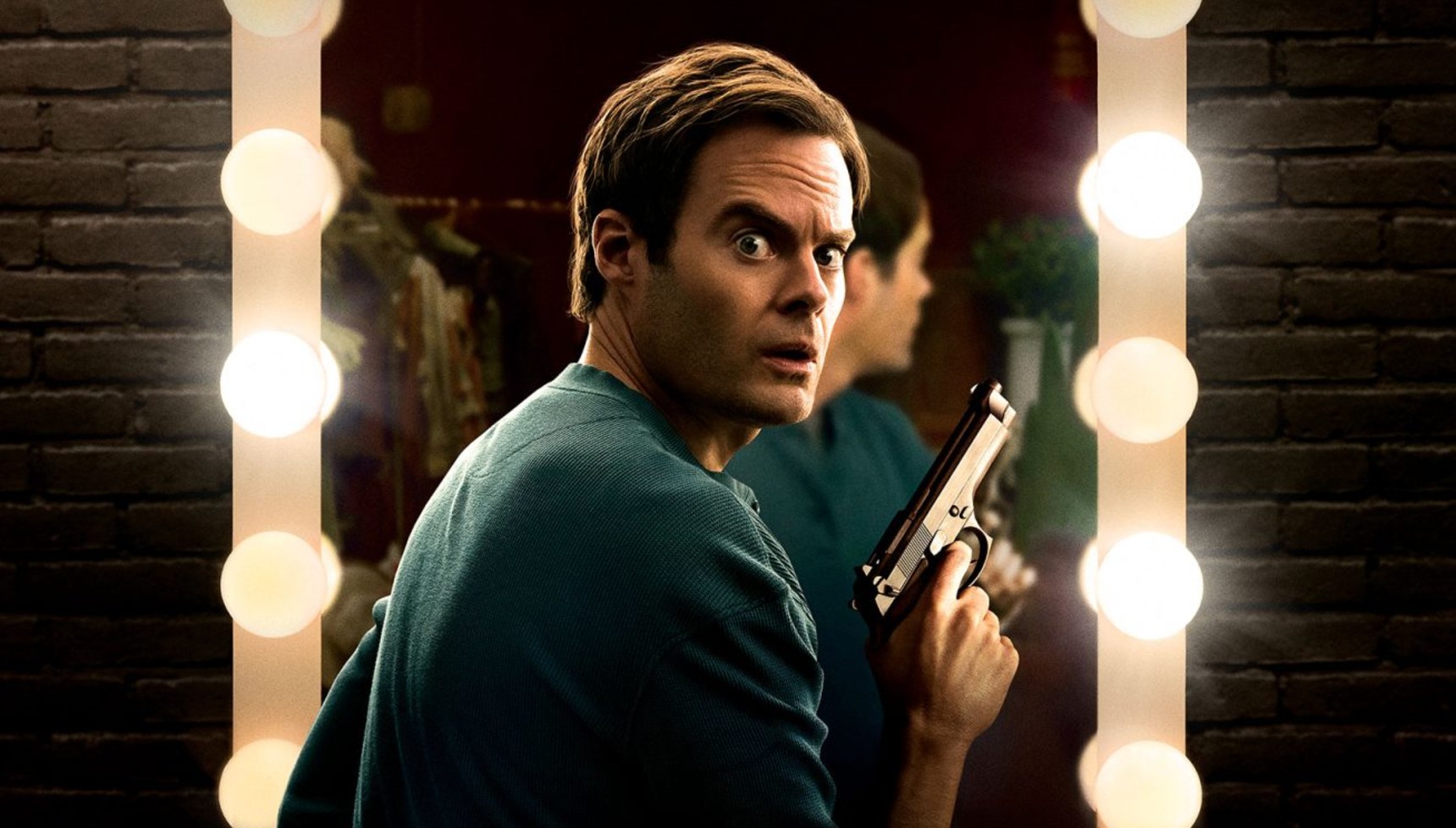 Bill Hader holding a gun in Barry