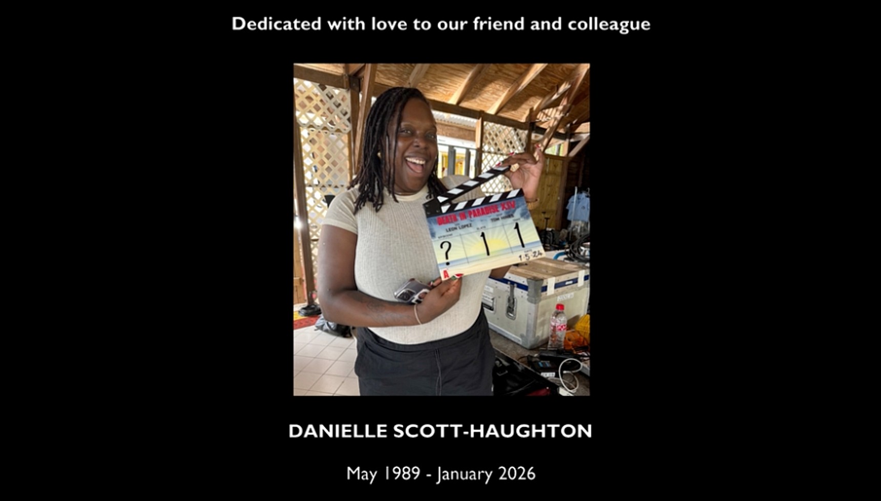 A photo of Danielle Scott-Haughton on the set of Death in Paradise