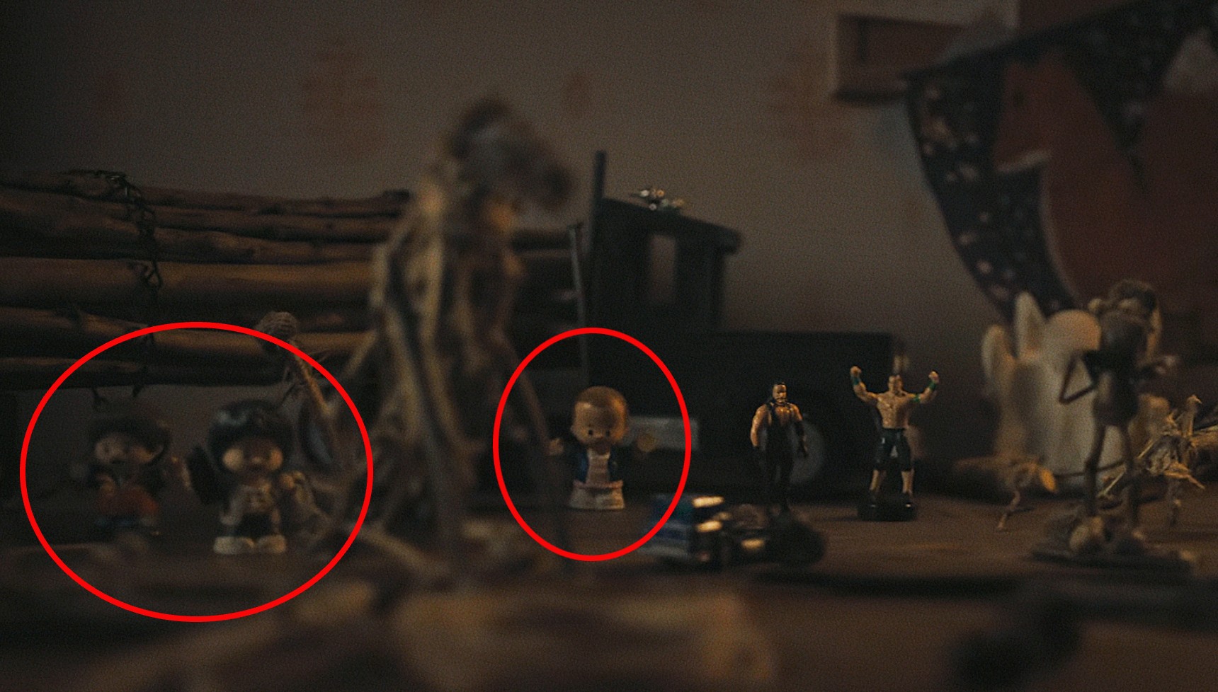 Stranger Things figures highlighted in a scene from Something Very Bad Is Going to Happen