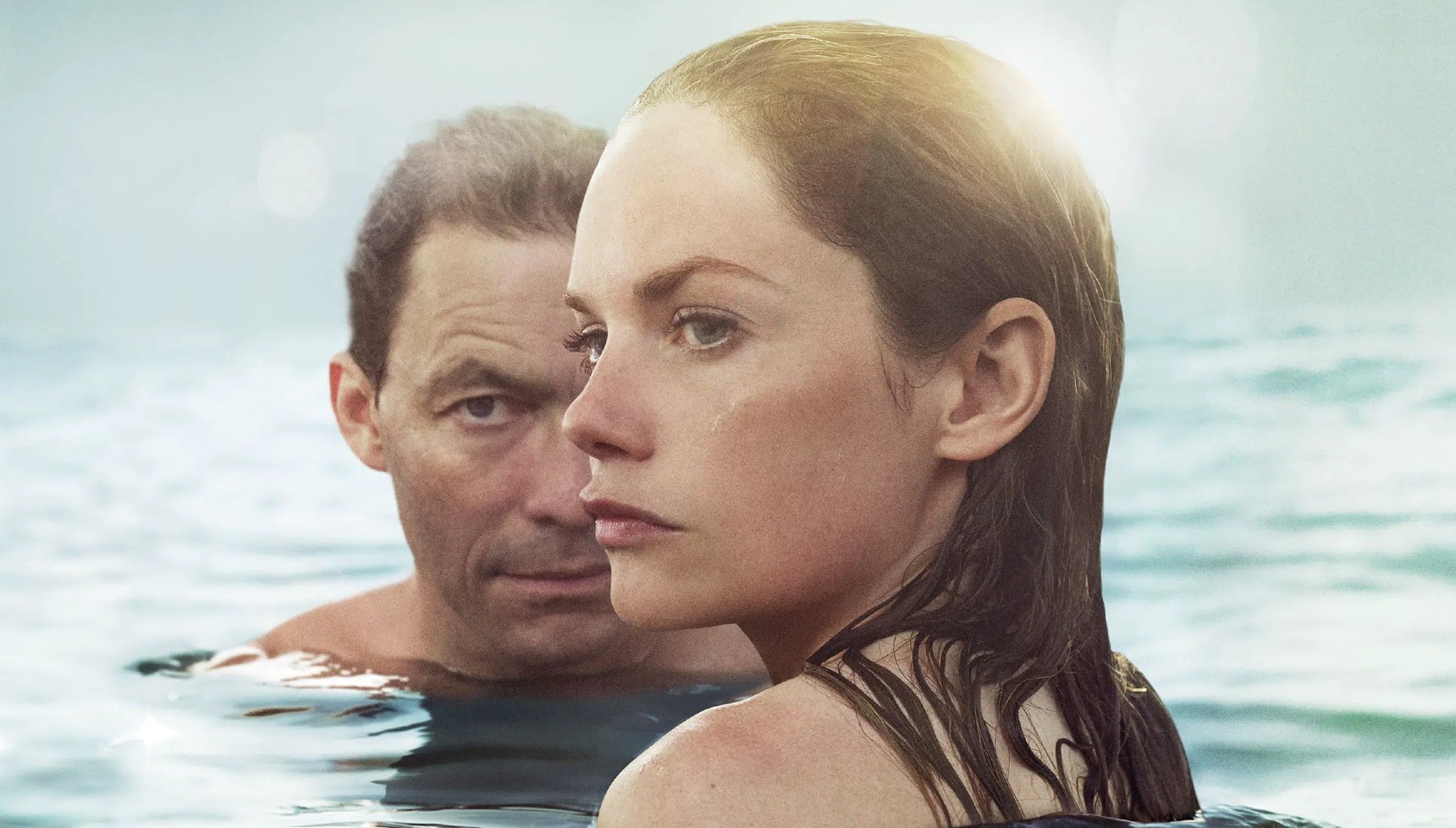 Ruth Wilson and Dominic West in water in The Affair 