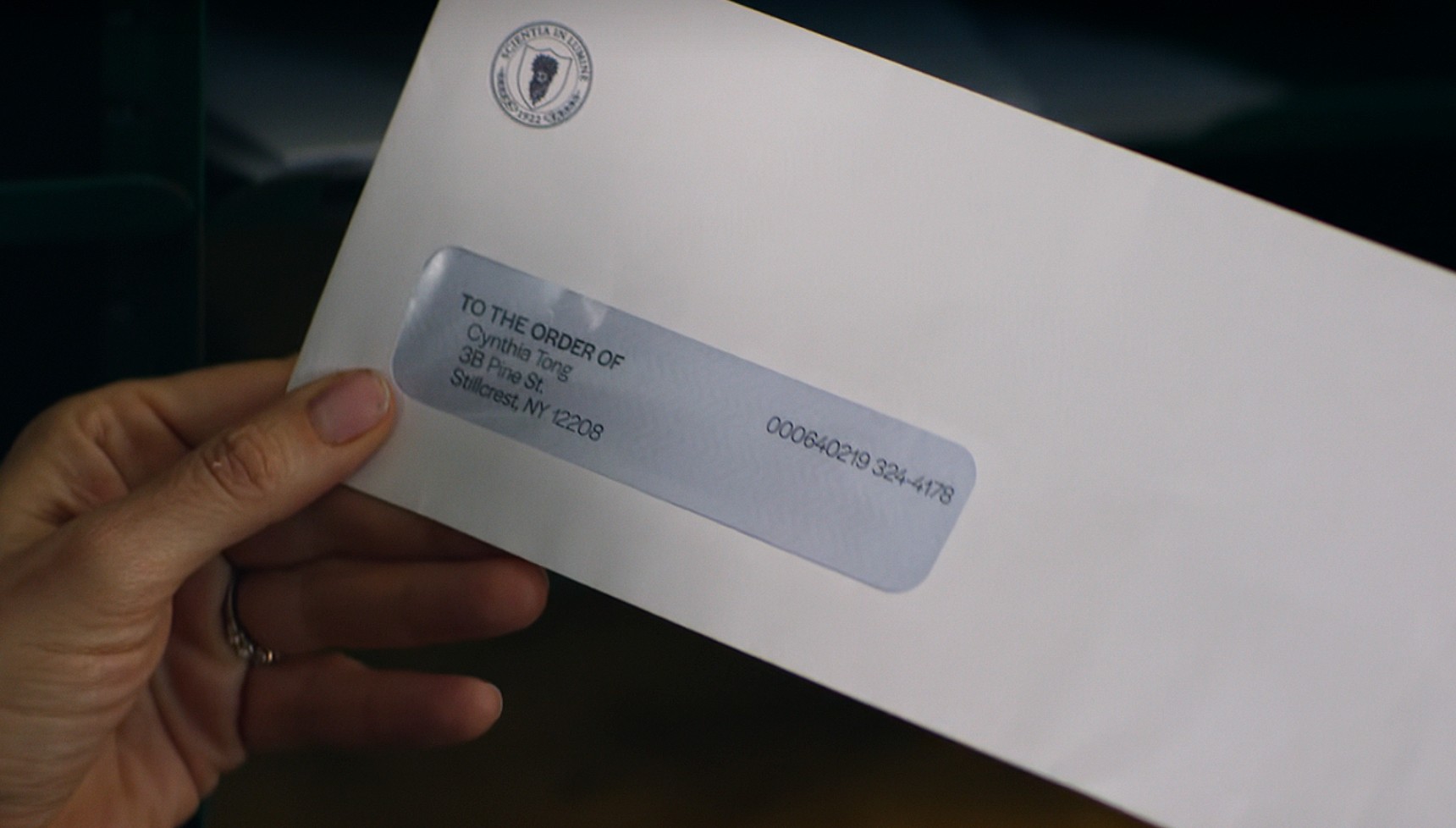 A letter with Cynthia Tong's address on it from Vladimir