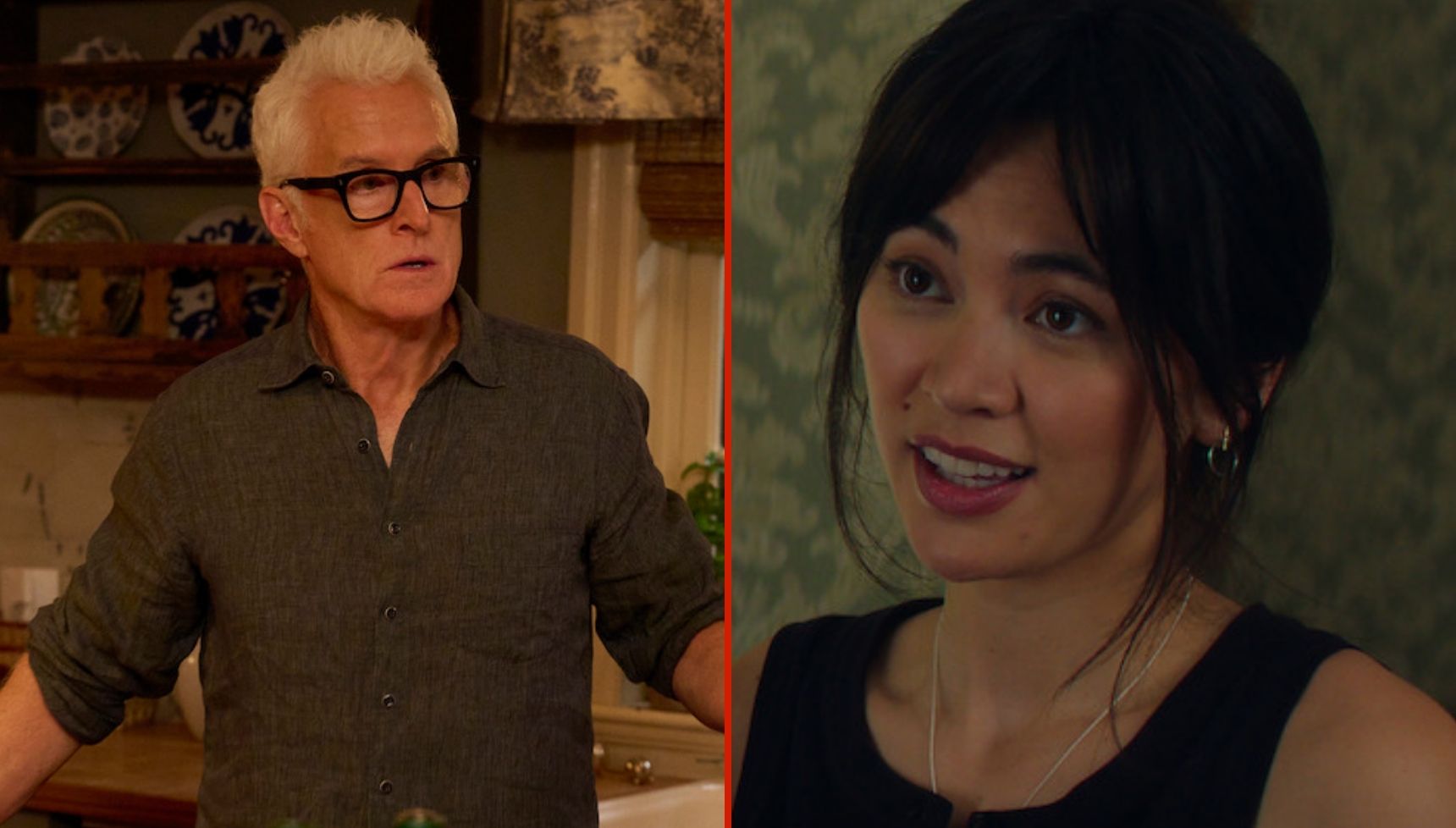 Separate photos of John Slattery and Jessica Henwick from Vladimir
