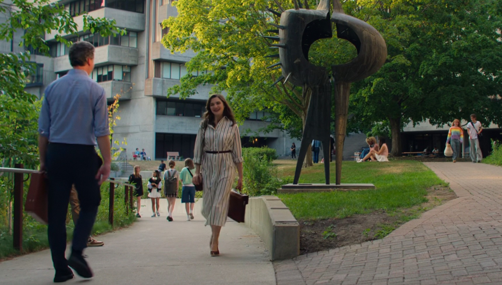 Rachel Weisz walking at the university in Vladimir