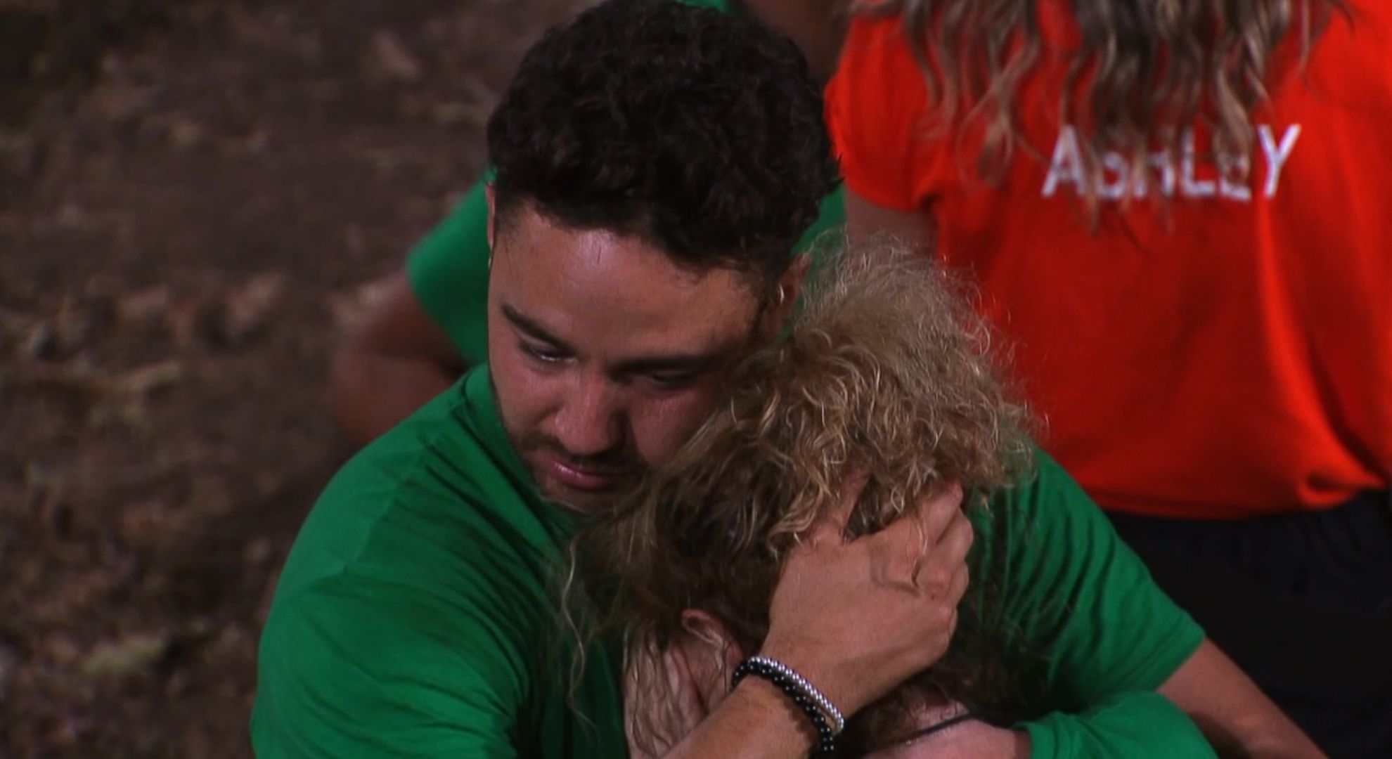 Ryan Thomas hugging Beverley Callard on I'm A Celebrity