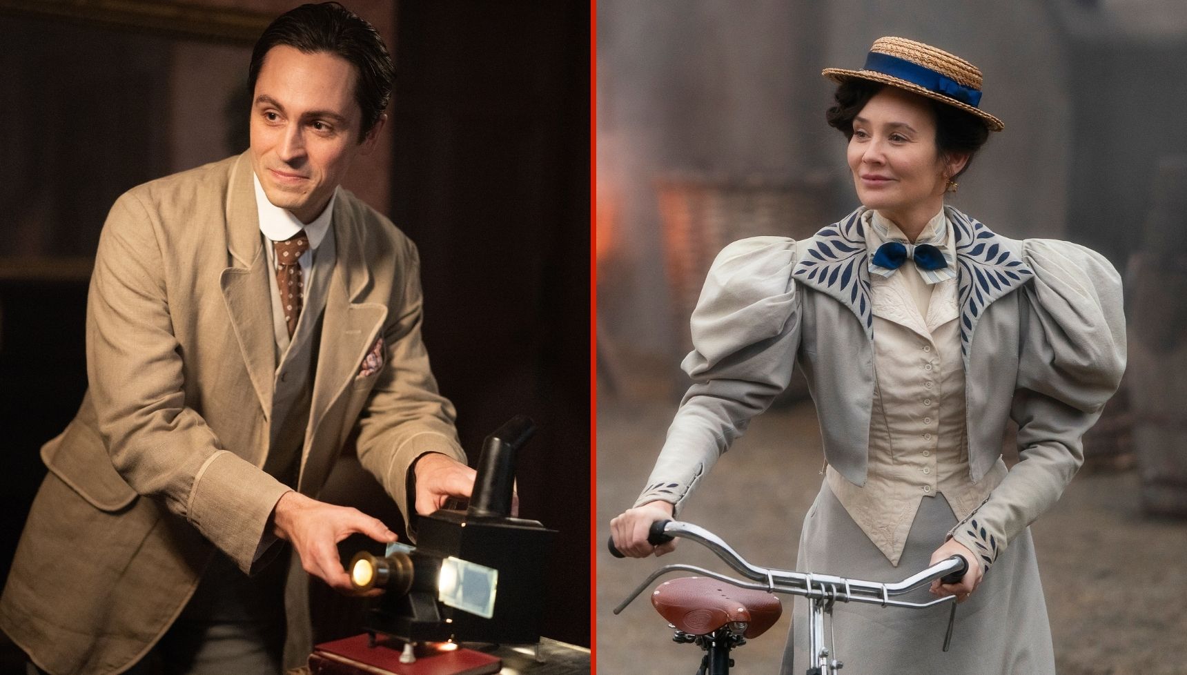 Claire Cooper and Edward Mitchell in The Hardacres in separate images 