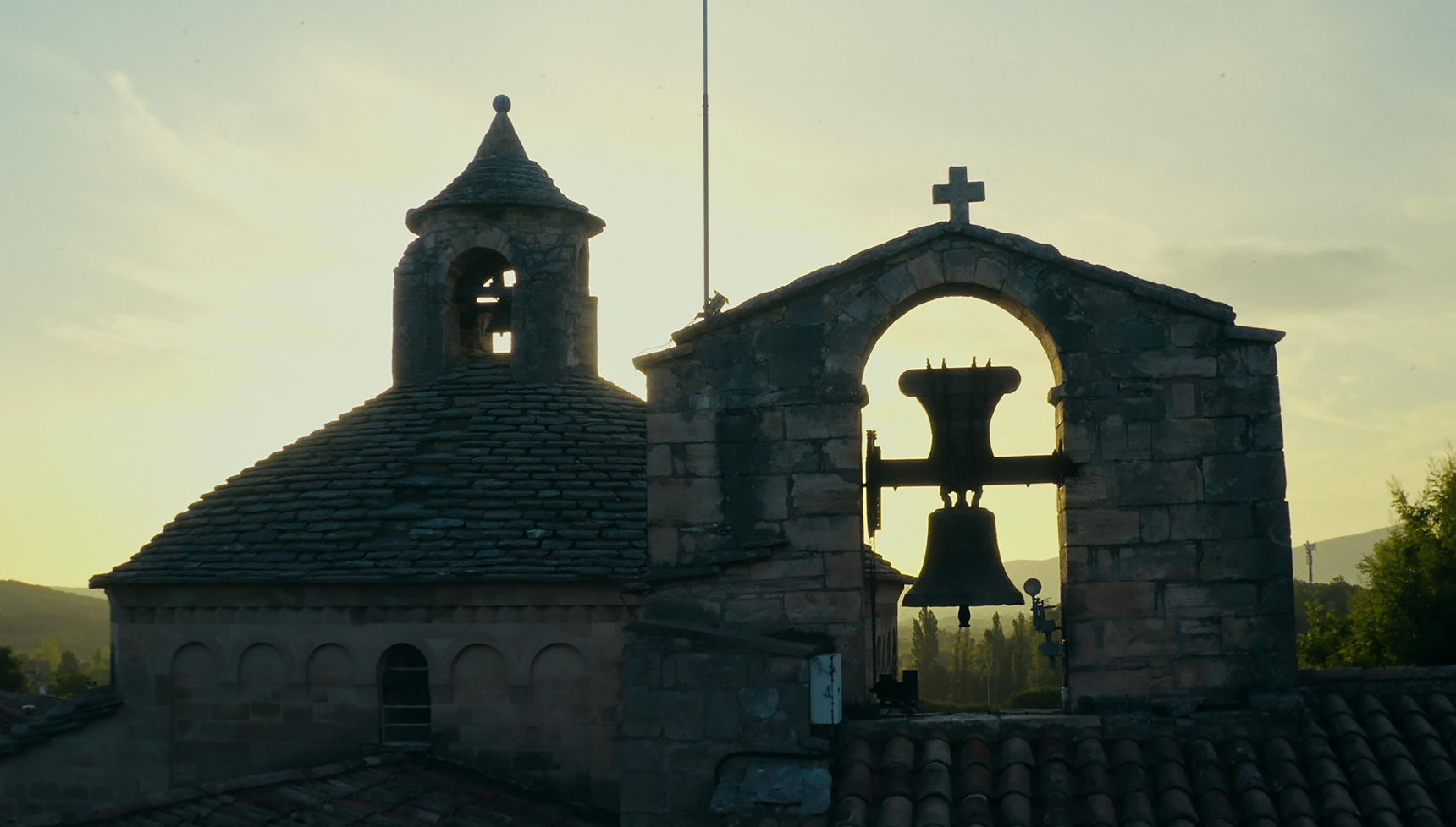 The iconic bell tower of the 12th-century Church of Saint-Martin-de-Londres