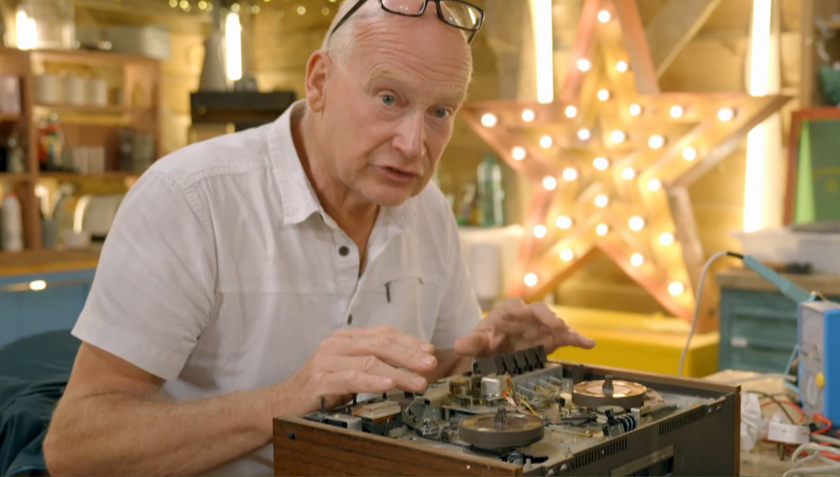 Mark with a tape recorder on The Repair Shop