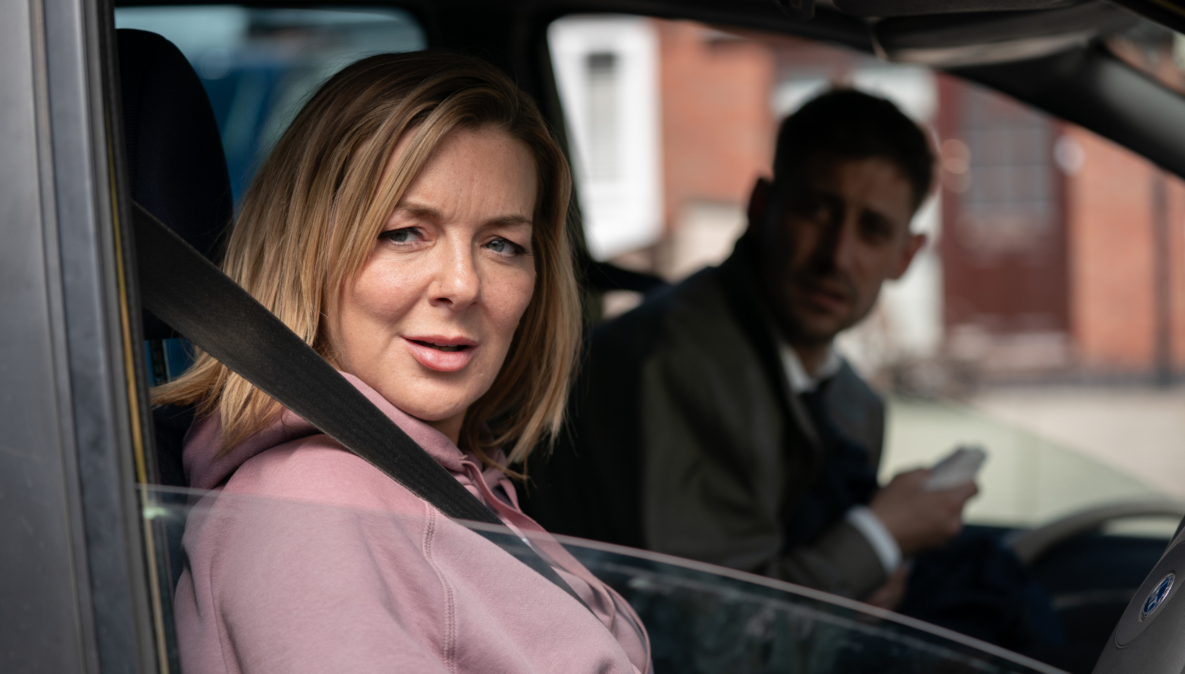 Sheridan Smith driving her car in The Cage on BBC One