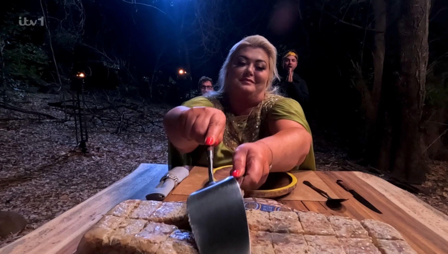 Gemma Collins doing her eating trial on I'm A Celebrity