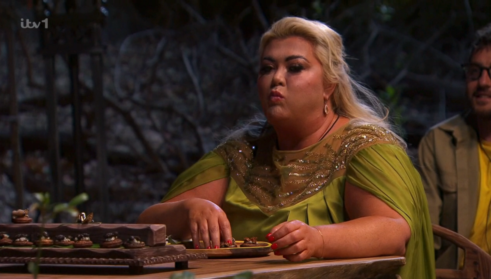 Gemma Collins doing her eating trial on I'm A Celebrity
