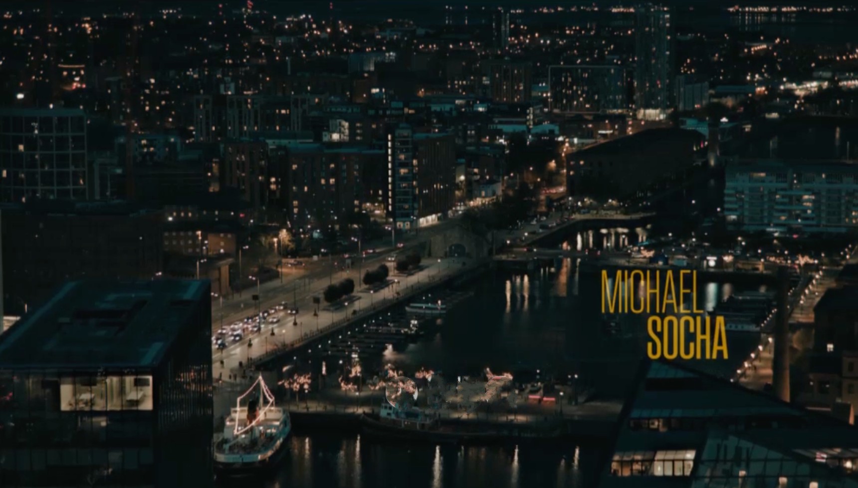 Liverpool skyline at night as featured in The Cage