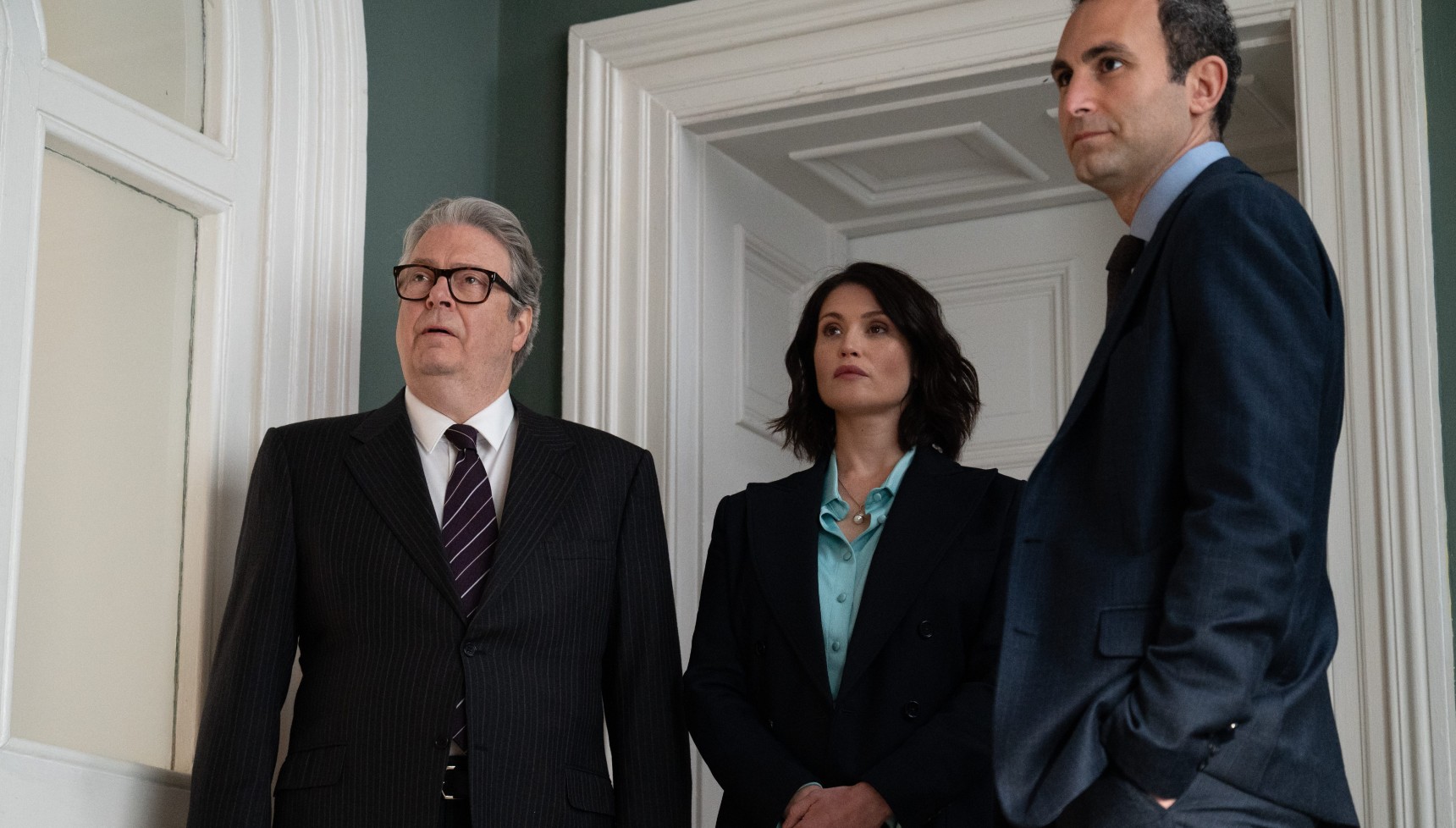 Roger Allam, Gemma Arterton, and Khalid Abdalla in Secret Service