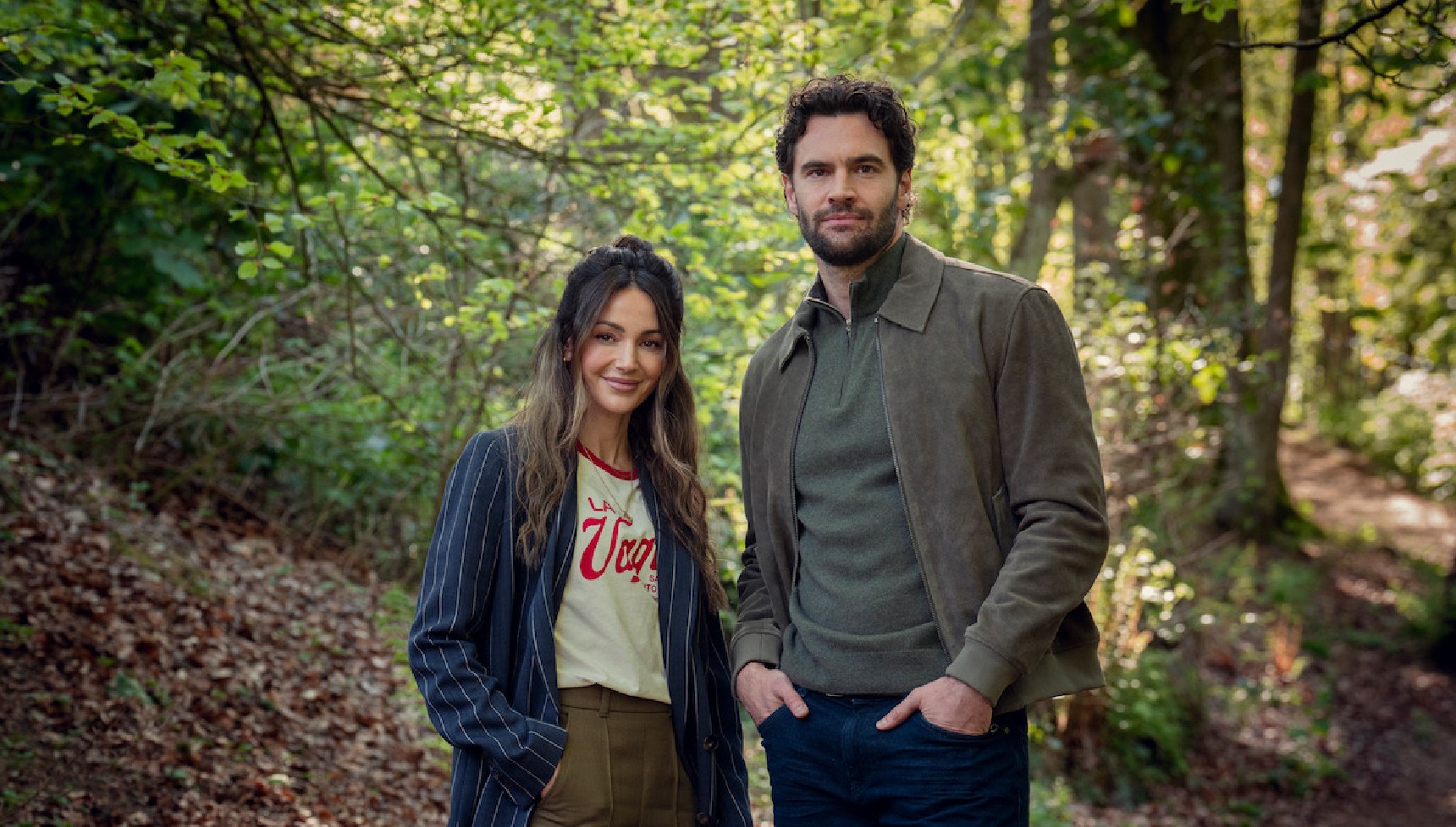 Michelle Keegan and Tom Bateman in promo shot for Harlan Coben's The Woods