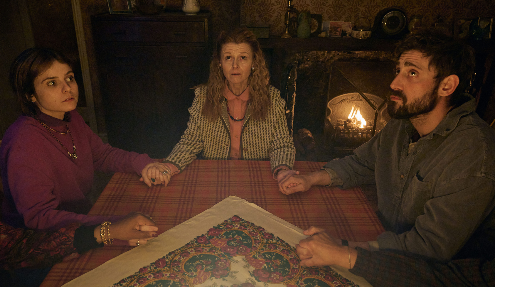 Liz (GABRIELLE CREEVY), Bethan (SIAN GIBSON); Bill (MICHAEL SOCHA) in The Witch Farm
