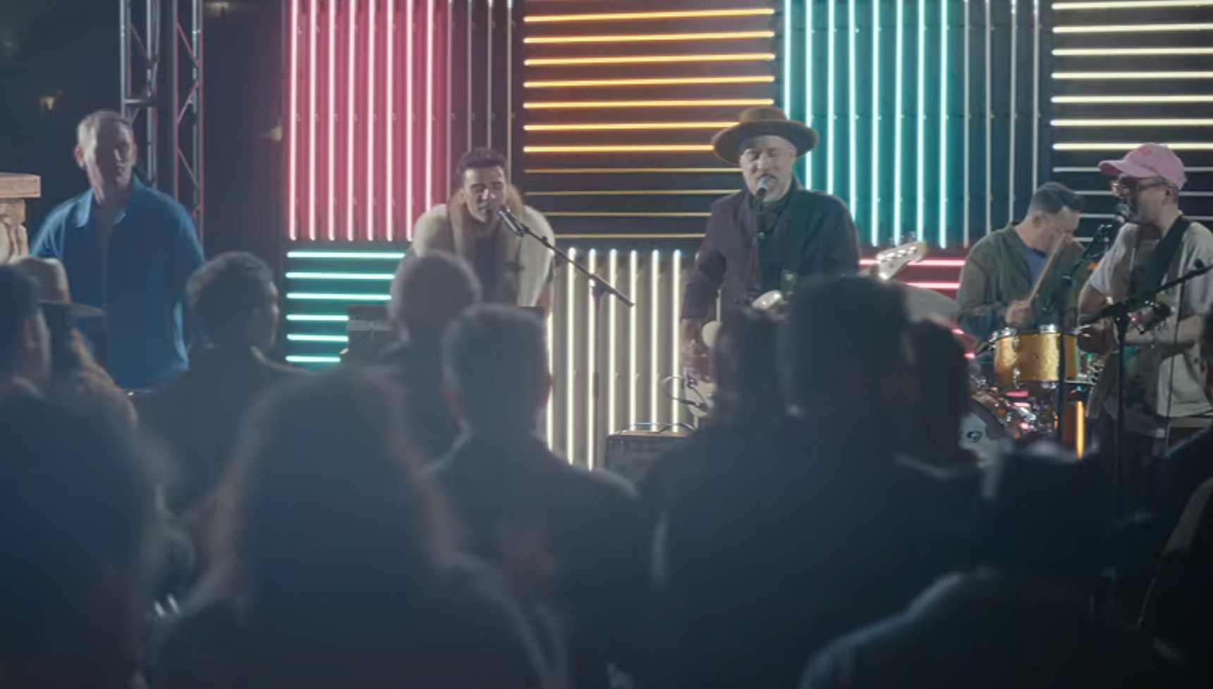 Oscar Isaac performing with Hot Chip in Beef season 2
