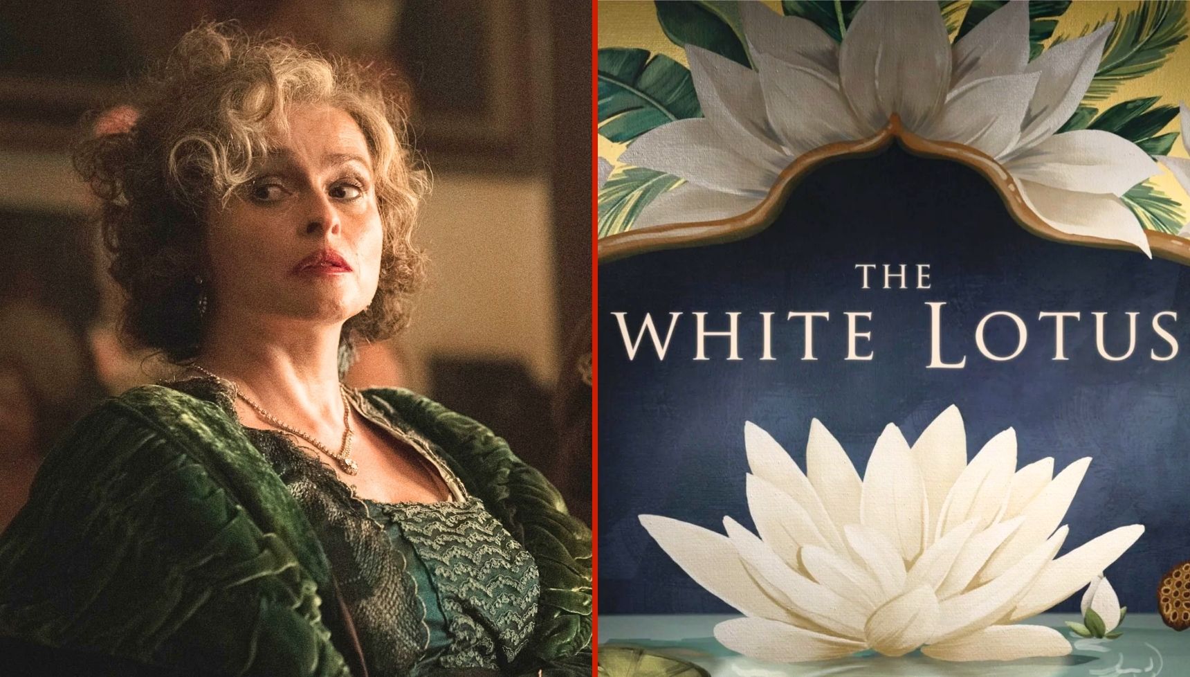 Helena Bonham Carter in Seven Dials and The White Lotus logo