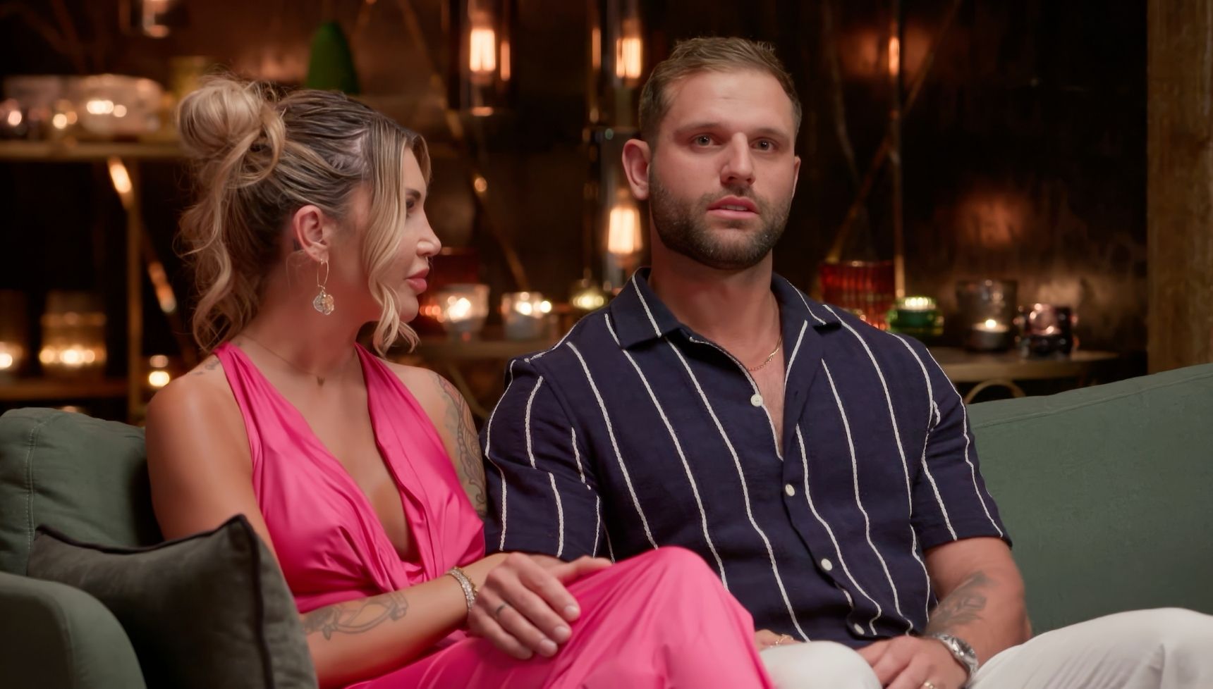 Gia and Scott sitting on MAFS Australia sofa