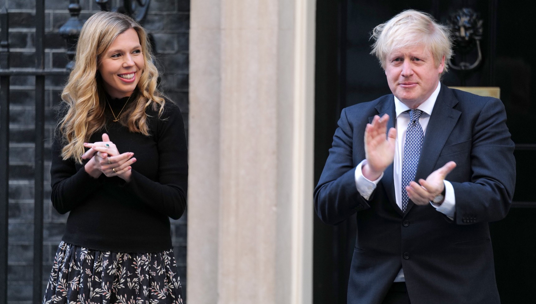 Carrie and Boris Johnson clapping for the nurses during lockdown outside Number 10 Downing Street
