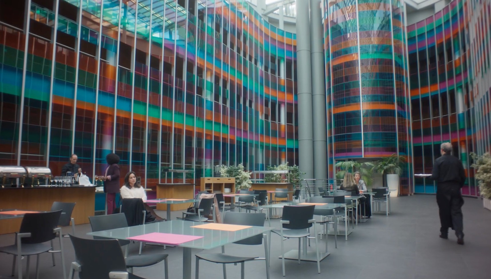This is the interior central patio of the Hotel Jardines de Uleta Suites in Vitoria-Gasteiz, Spain. 