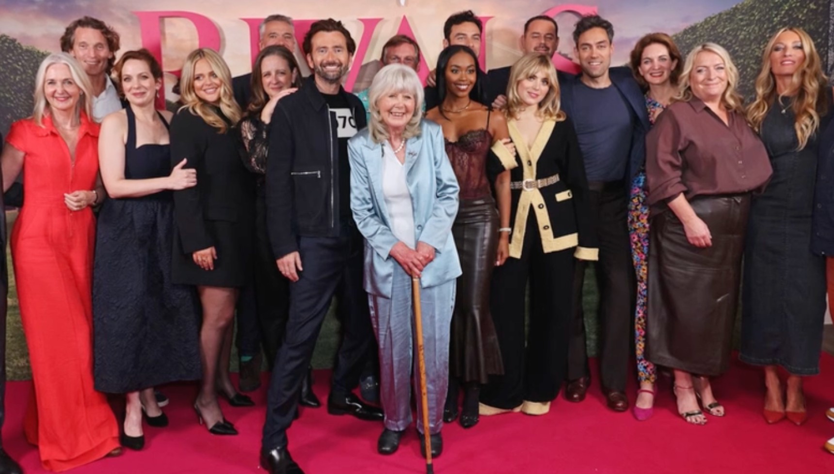 Jilly Cooper with the cast of Rivals