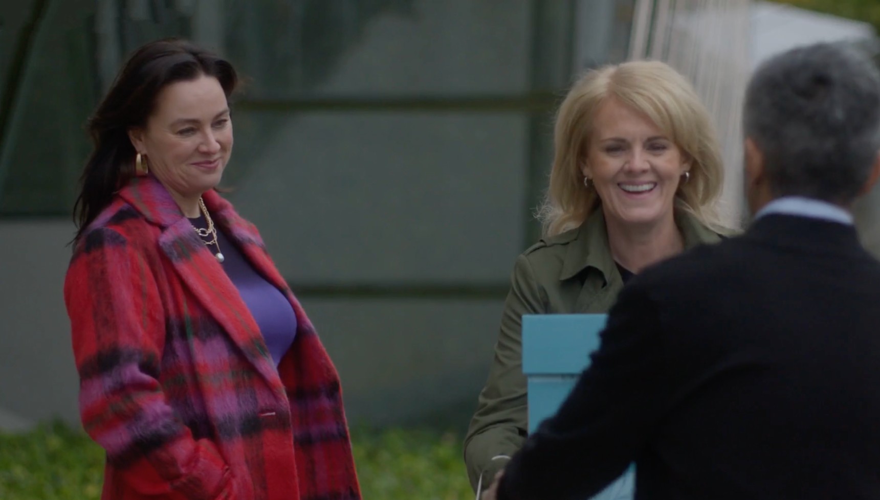 Jill Halfpenny in Desigual Between-Seasons Tartan Coat in Red