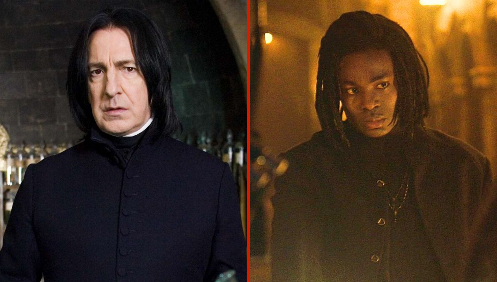 Alan Rickman and Paapa Essiedu as Severus Snape in Harry Potter