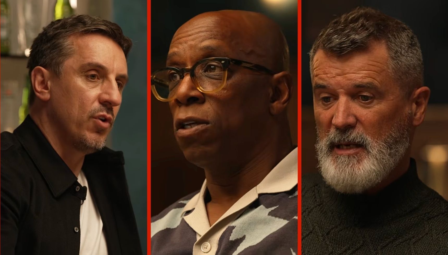 Gary Neville, Ian Wright, and Roy Keane