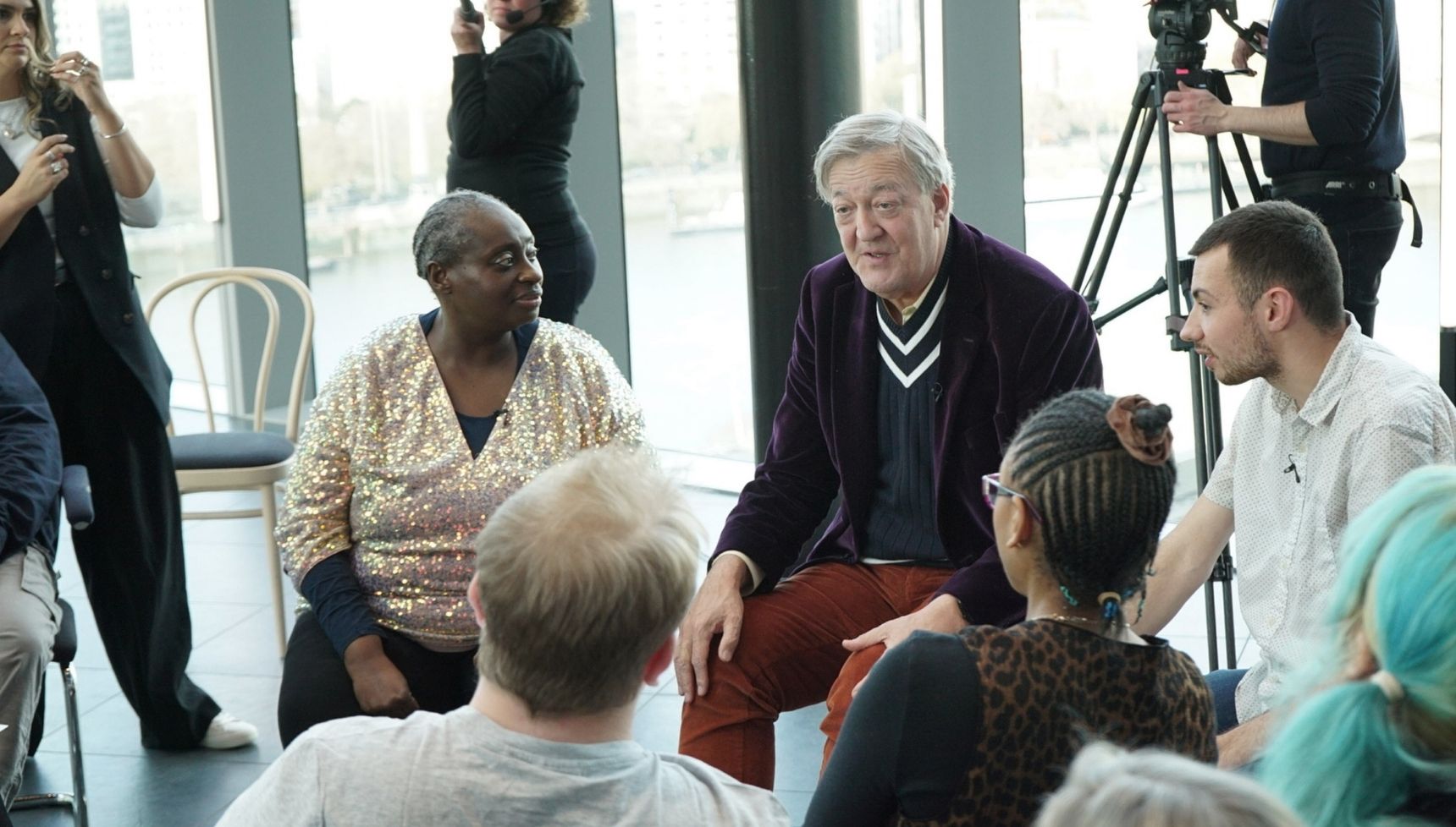 Stephen Fry being interviewed on The Assembly