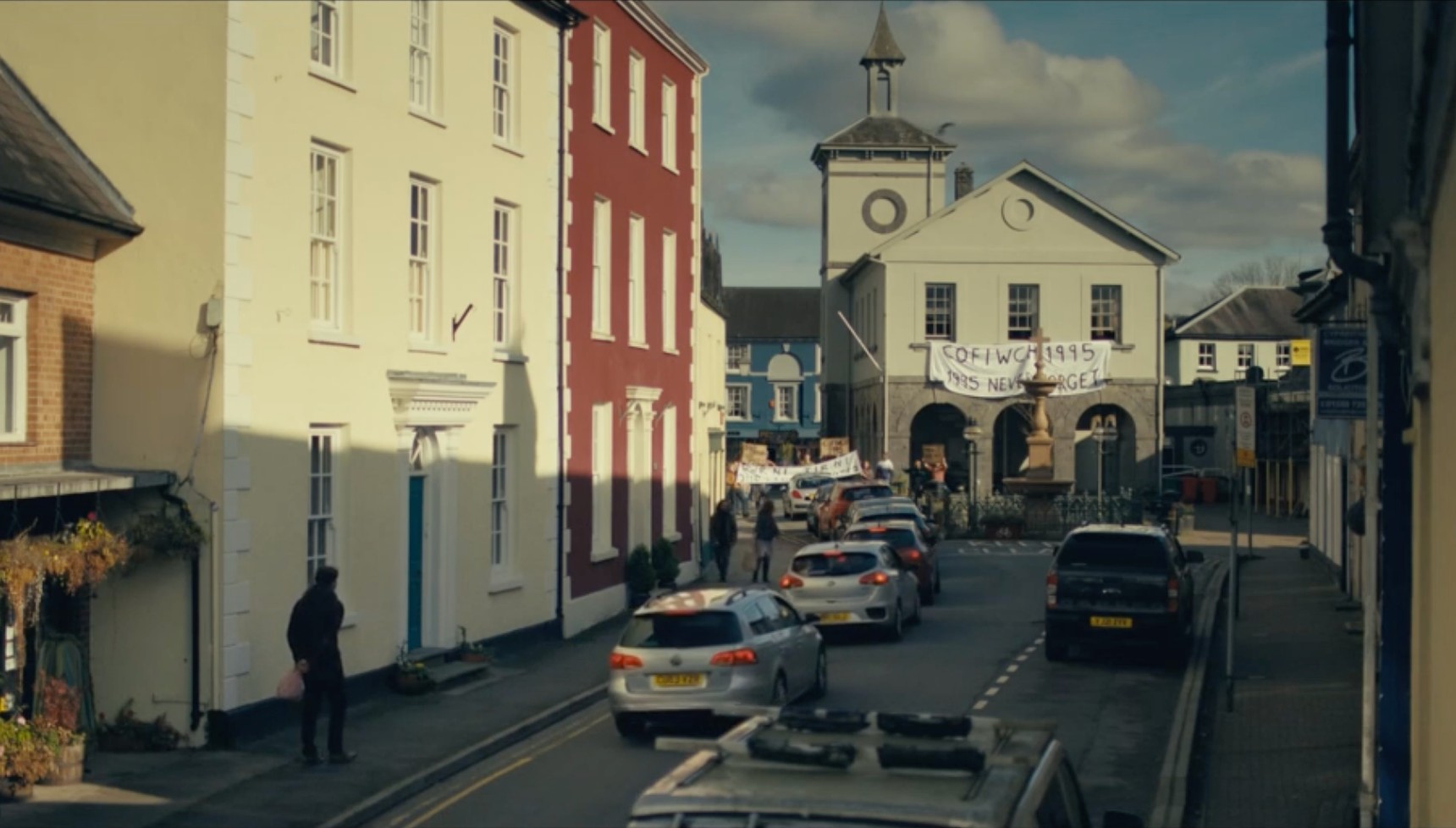 This historic market square of Llandovery, a charming rural town in Wales known for its drover history (Credit: Channel 4)