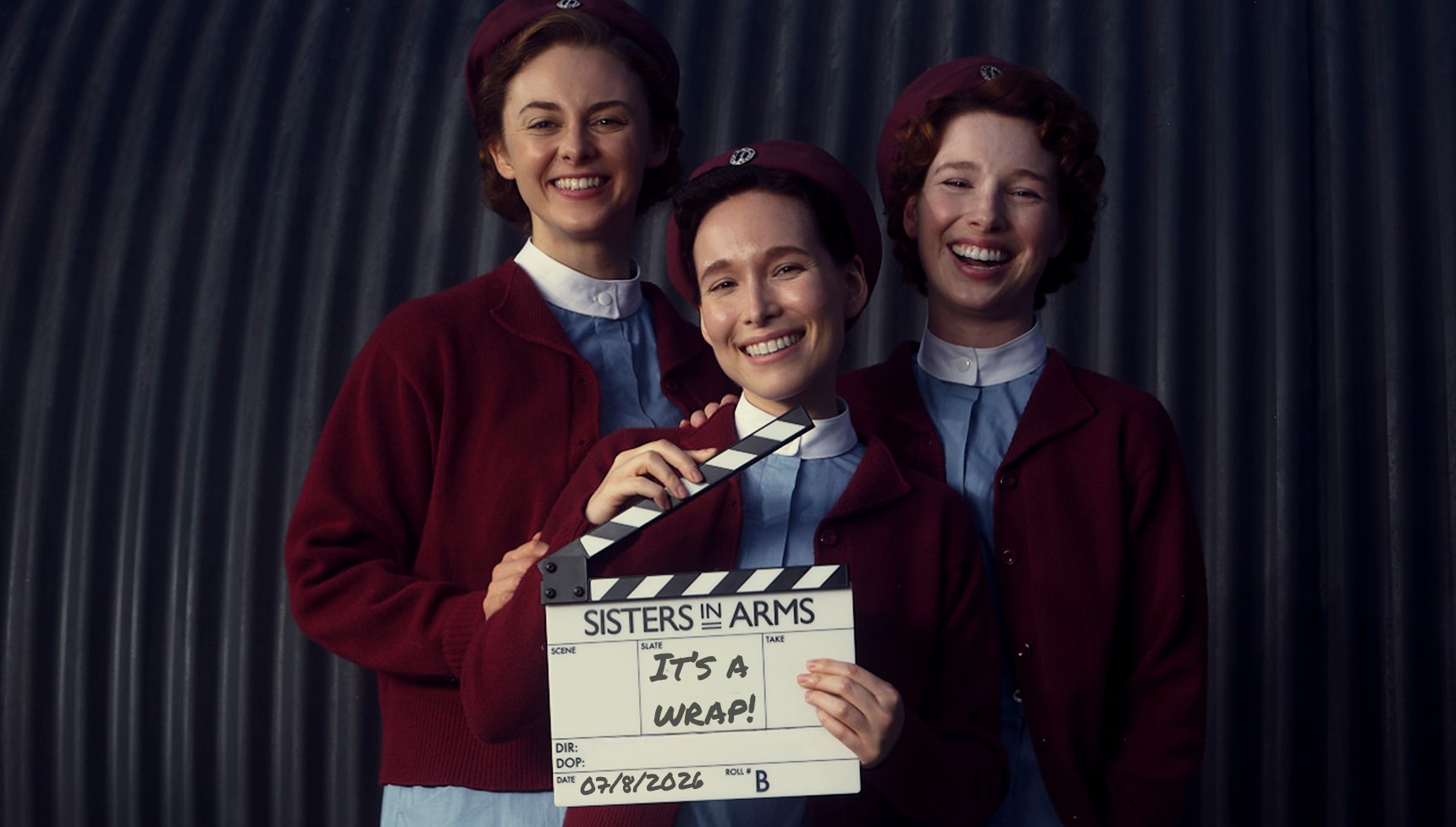 Ellie McKay, Liv Andrusier and Lizzie Back are seen for the first time on set in today’s newly released pictures (Credit: Neal Street/BBC)