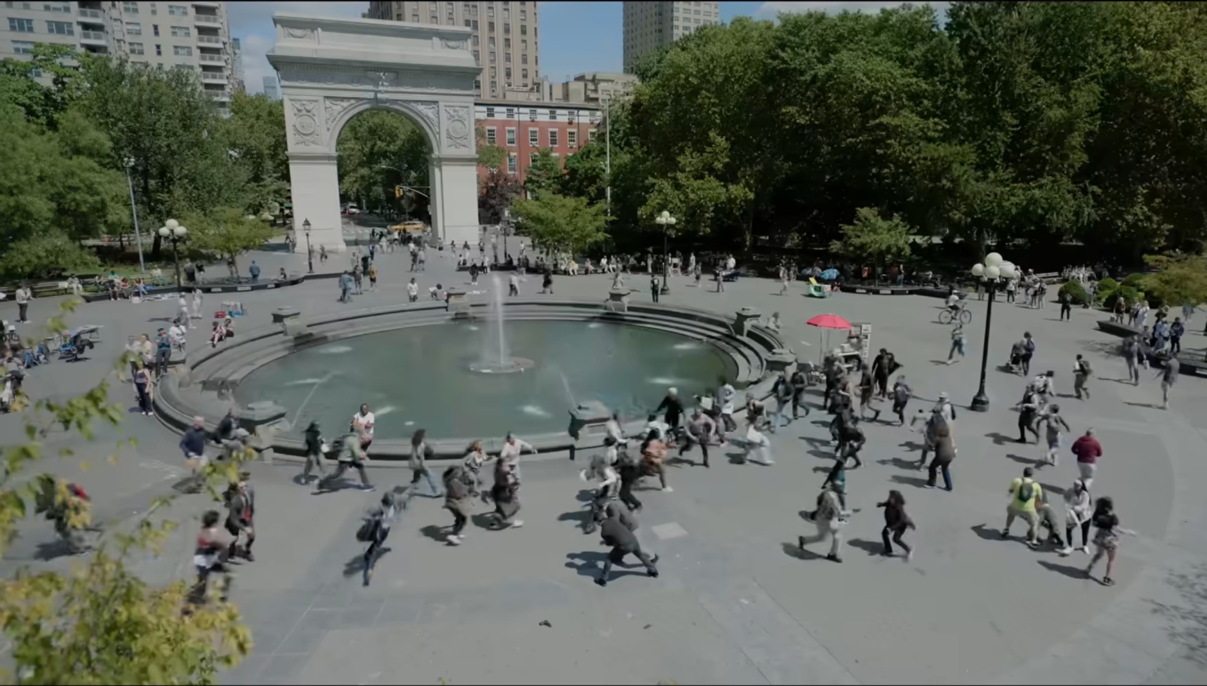 The iconic Washington Square Arch and fountain in Greenwich Village