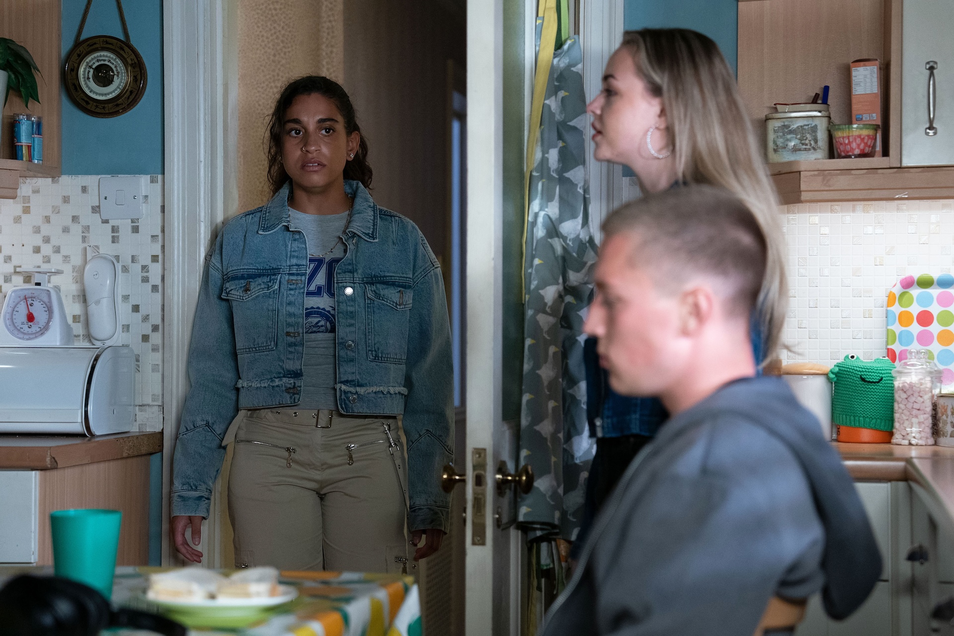 Amy and Avani looking cross with Joel in EastEnders spoilers