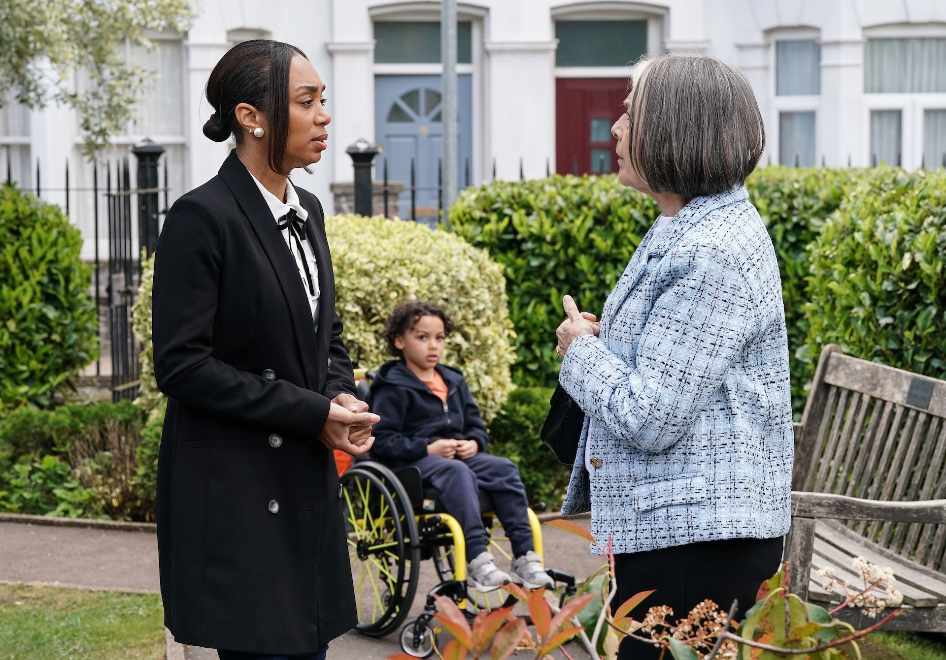 Chelsea speaking to Sheila outside in EastEnders