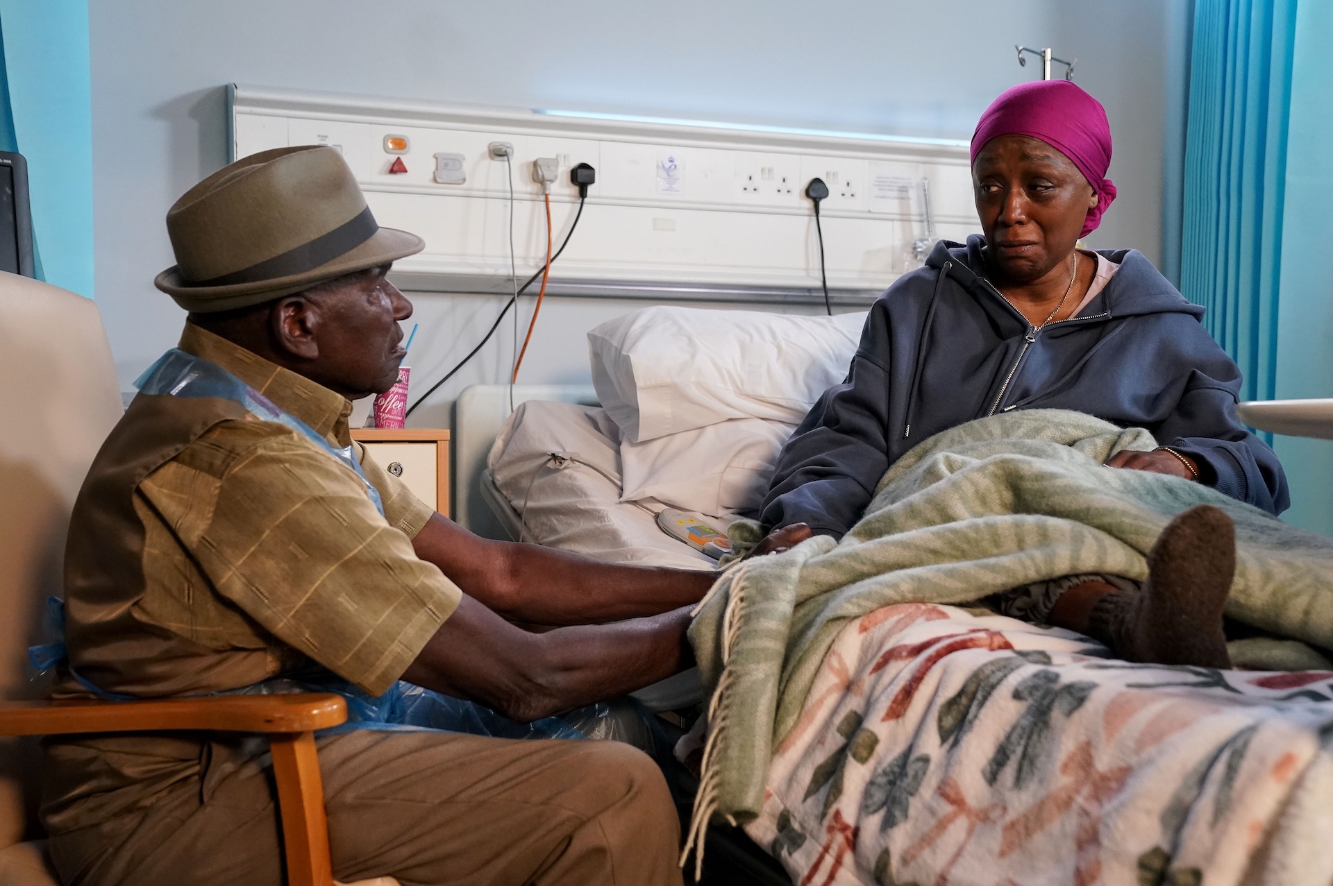 Patrick visiting Denise at the hospital