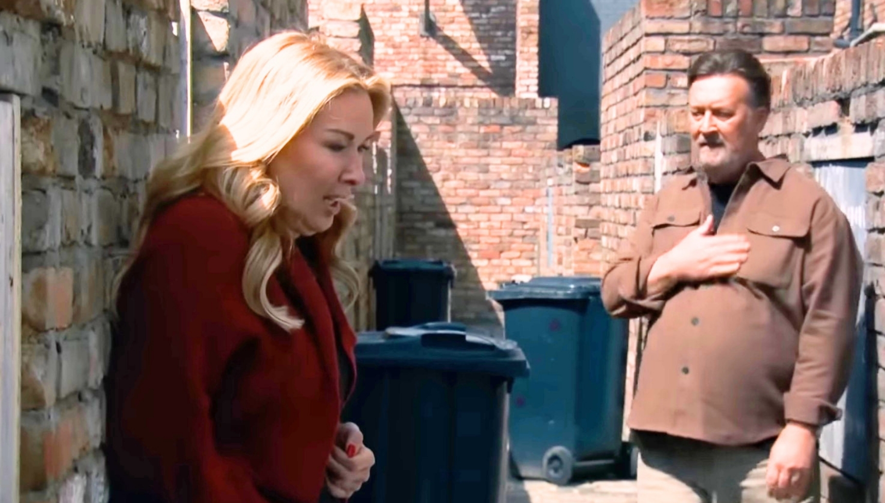 Cassie and Ross tense outside in Coronation Street