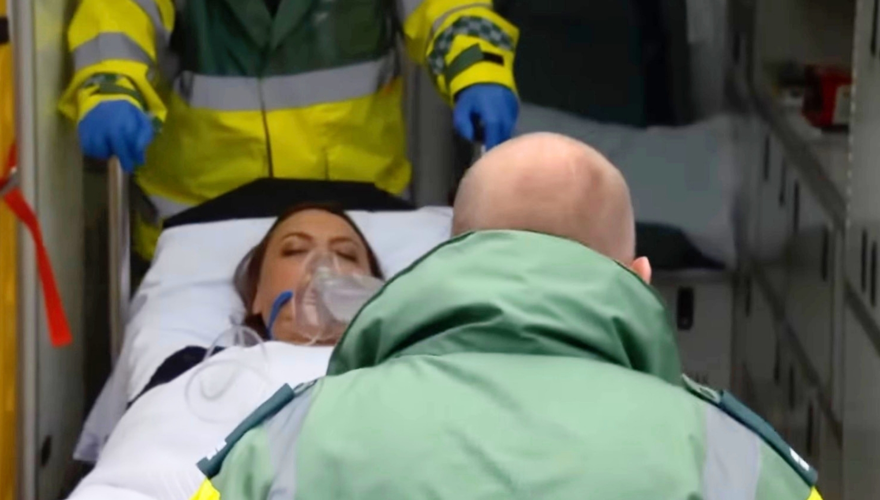 Tracy in an ambulance in Coronation Street