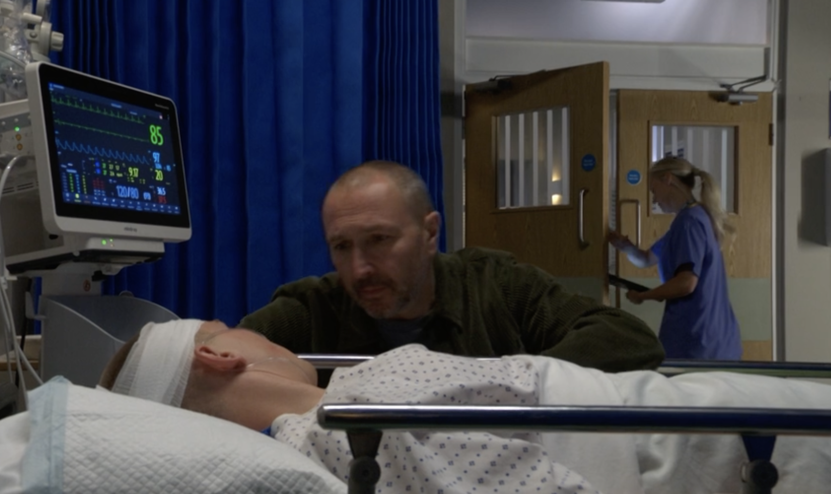Ross with Joel at the hospital in EastEnders
