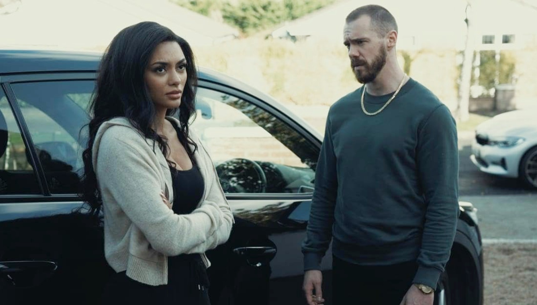Yasmin Seky and Sam Keeley in Kin series 1 in 2021