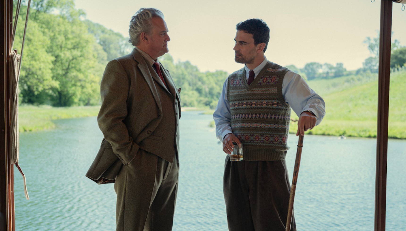 Hugh Bonneville as Lord Hawthorne and James as Eddie Horniman in The Gentlemen series 2