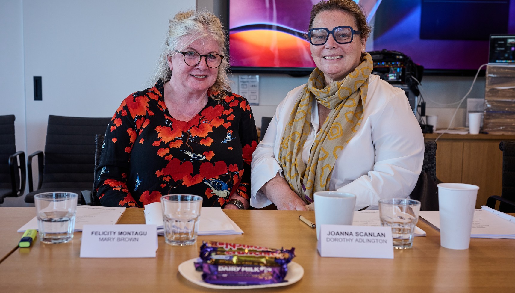 Felicity Montagu and Joanna Scanlan at cast read-throughs for The Cadburys