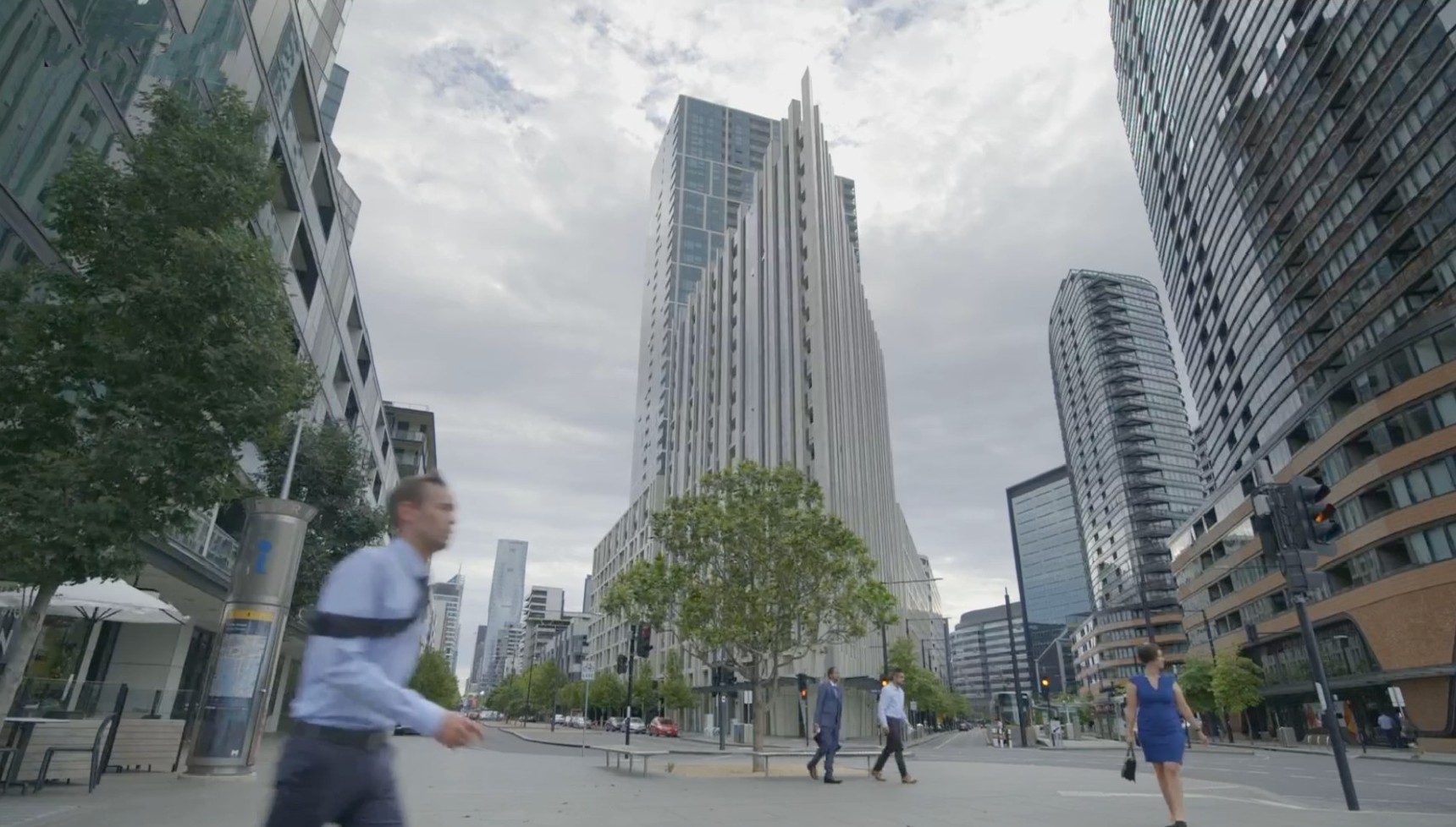 The 888 Collins Street building in the Docklands area of Melbourne, featuring a distinctive pointed facade.