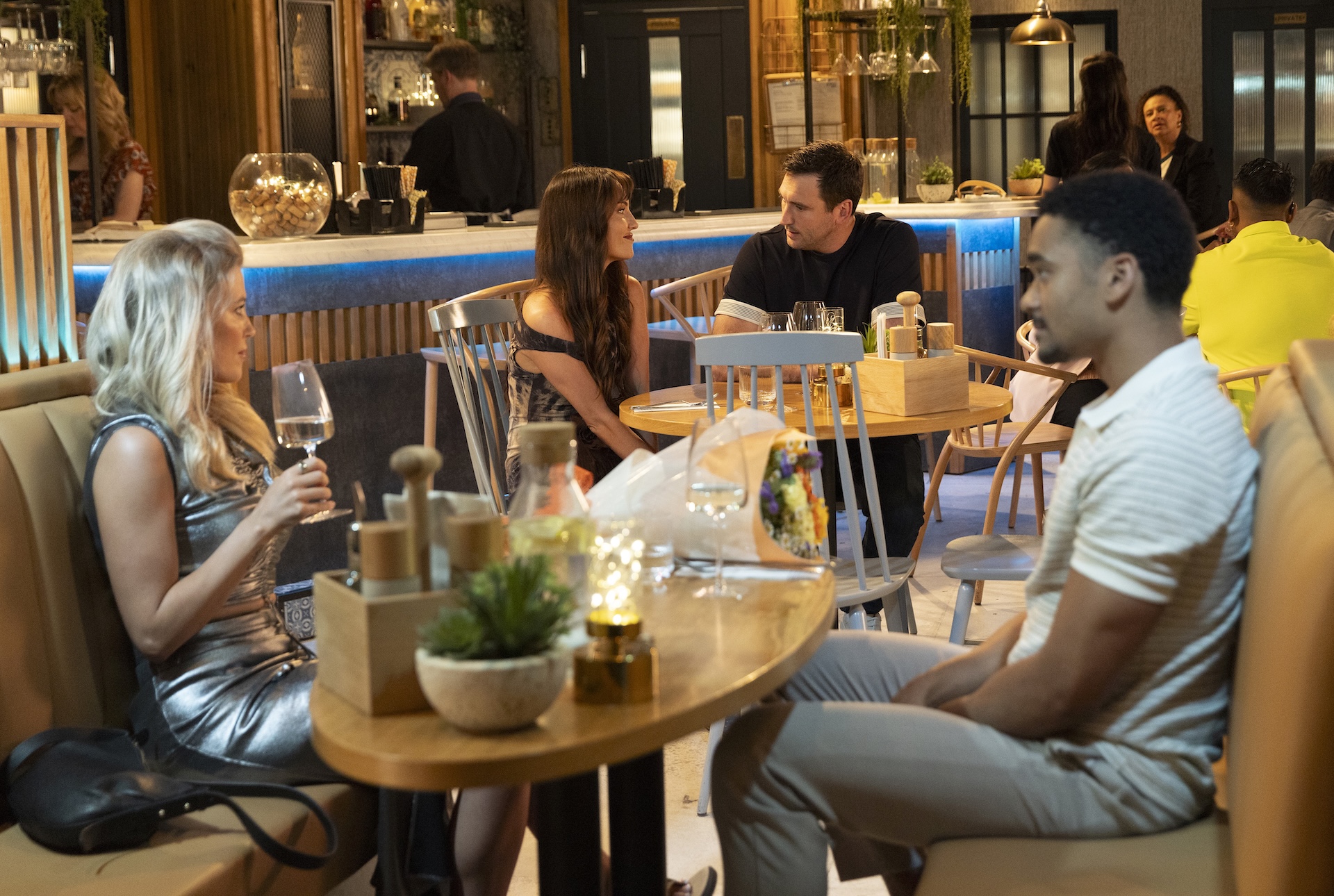 Bethany is fuming to see Kit on a date with Jodie today in Coronation Street (Credit: ITV)
