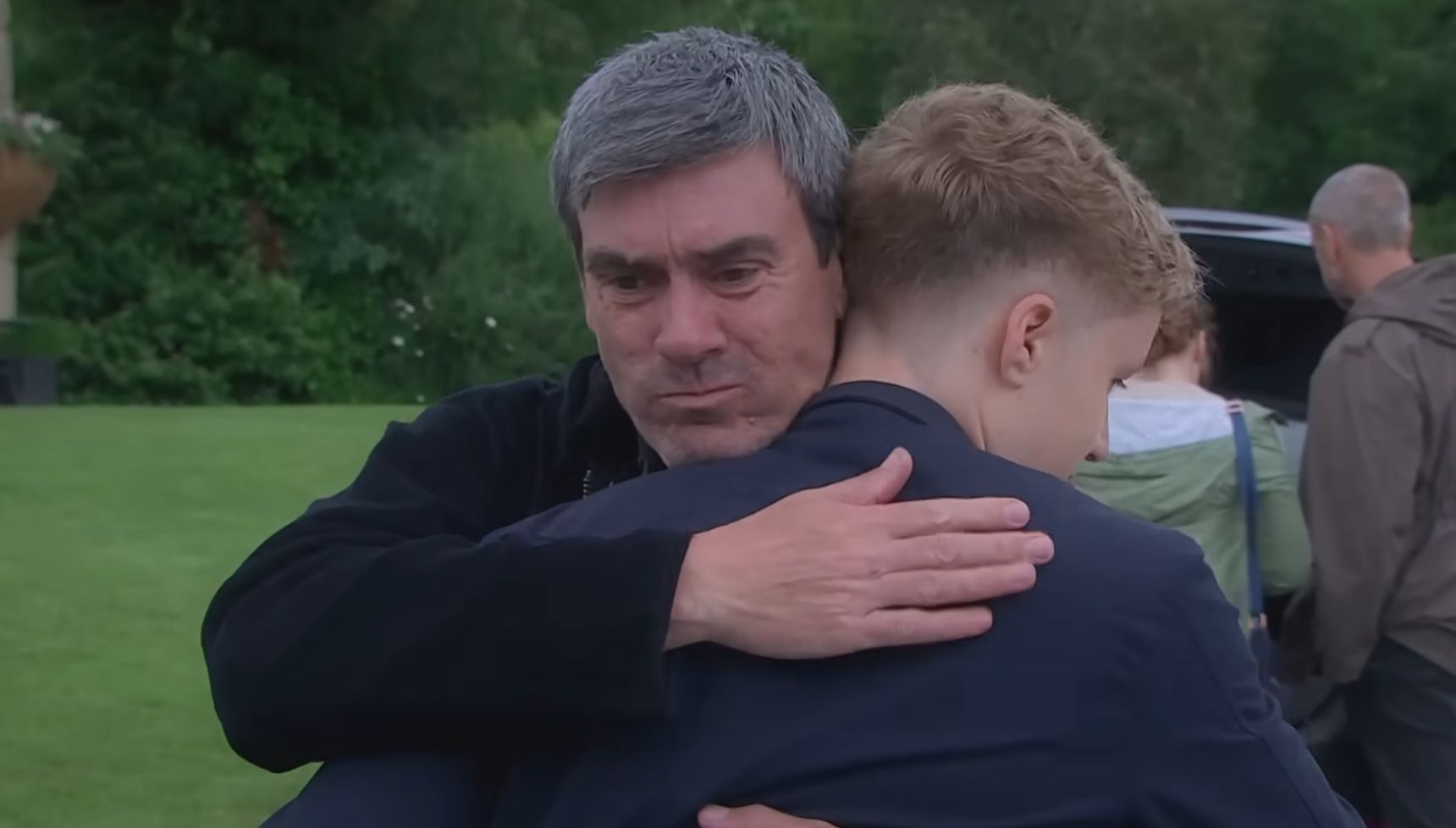 Cain and Noah hug on Emmerdale 