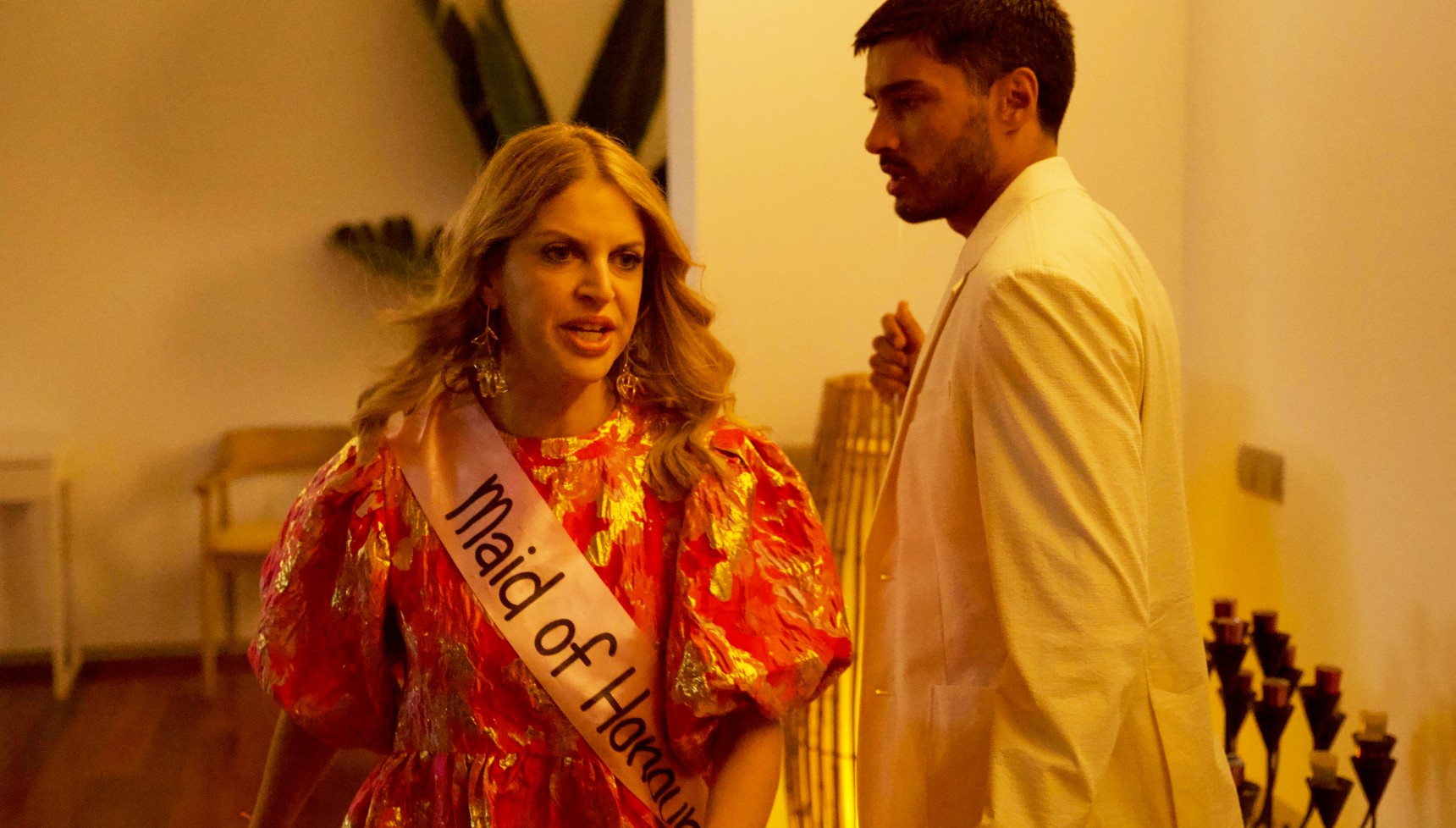 AMY HUBERMAN as Maid of Honour Megan in the cast of Benidorm is Murder episode 3