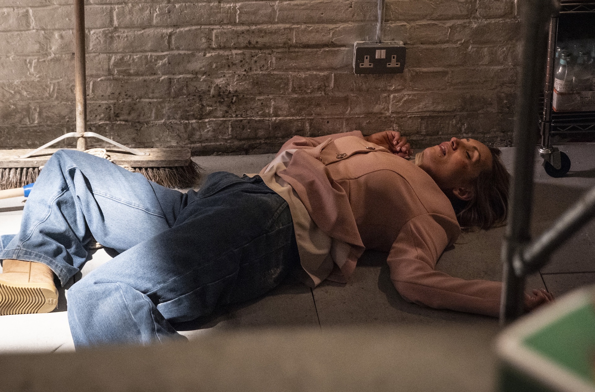 Eva lies unconscious in the Rovers cellar (Credit: ITV)