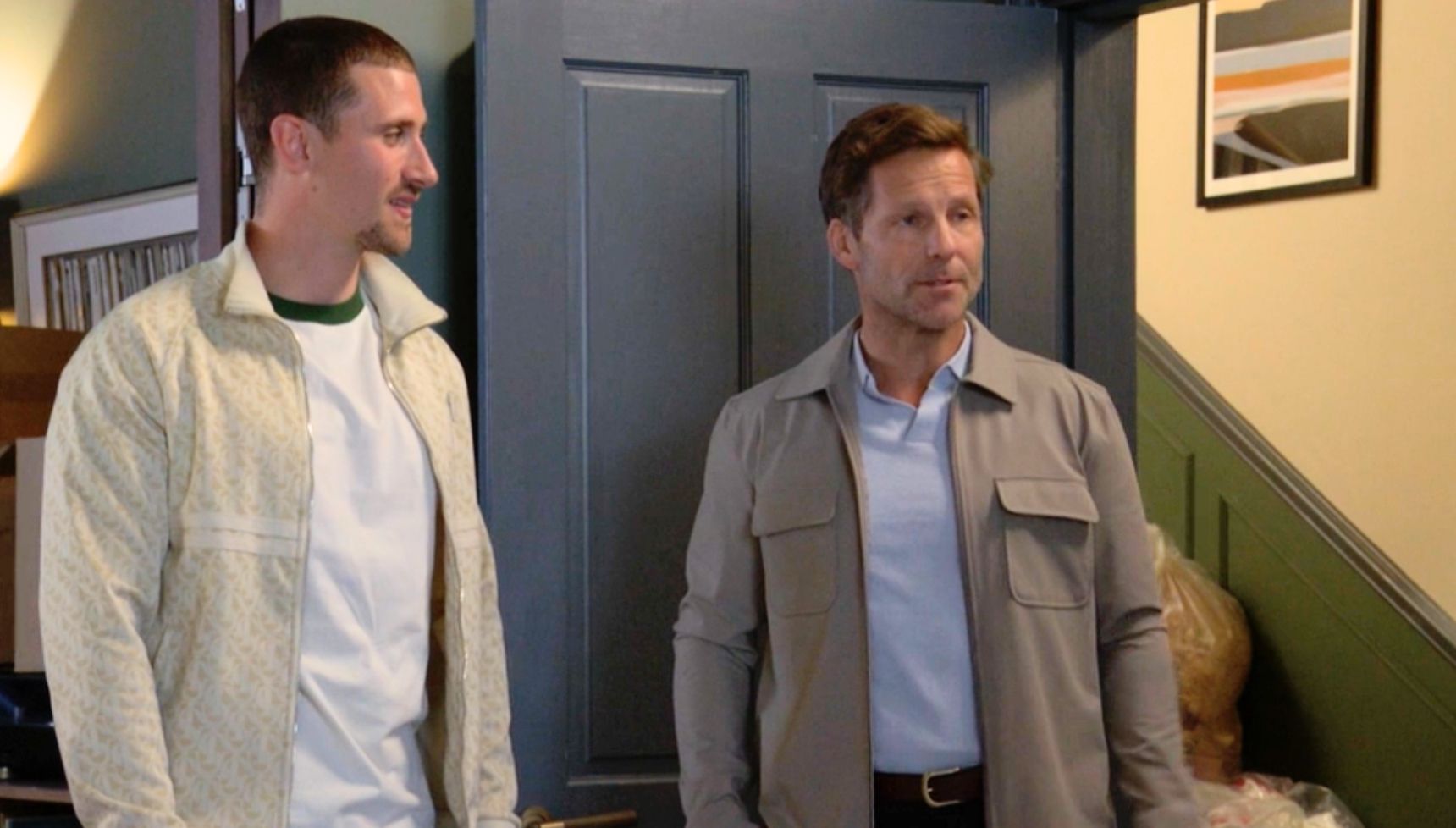 Ned and Harry looking pleased with themselves in EastEnders (Credit: BBC)