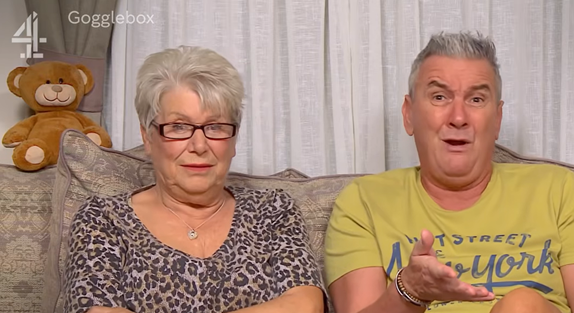 Jenny and Lee on the Gogglebox sofa