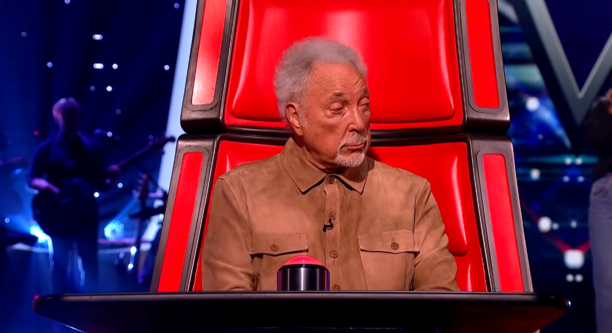 Sir Tom Jones looking serious on The Voice UK