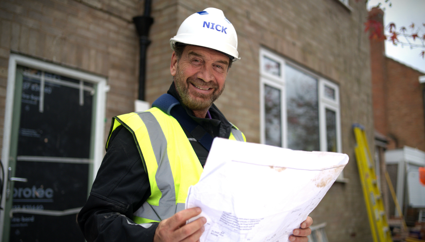 Nick Knowles high vis and hard hat